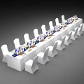 Elegant Check in Desk Setup With Sign in Boards Flowers And Beverage Supplies