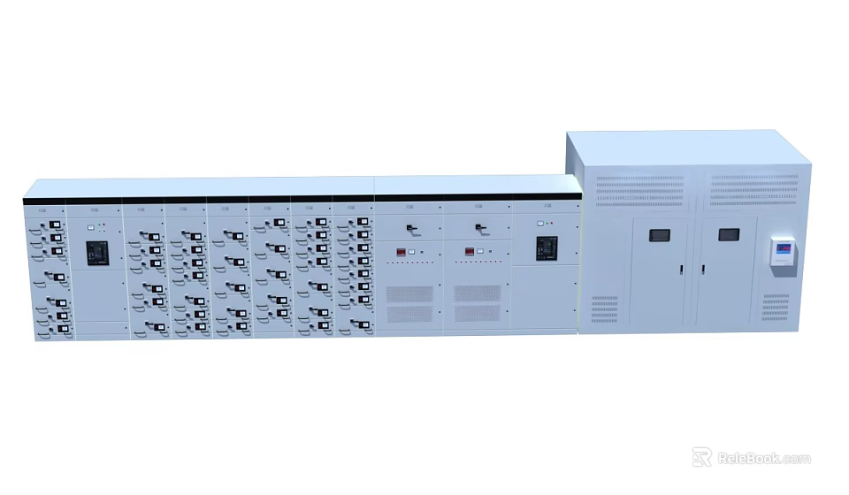 White Electrical Control Panel With Multiple Switches And Circuit Components 3d model 