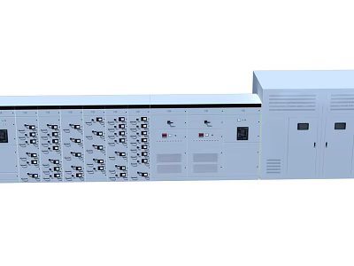 White Electrical Control Panel With Multiple Switches And Circuit Components 3d model