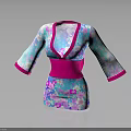 Colorful Kimono Style Dress With Floral Pattern Pink Belt And Wide Sleeves