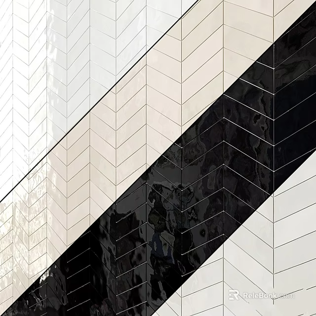 Modern Black And White Building Facade Components With Herringbone Pattern And Reflective Surfaces 3d model 