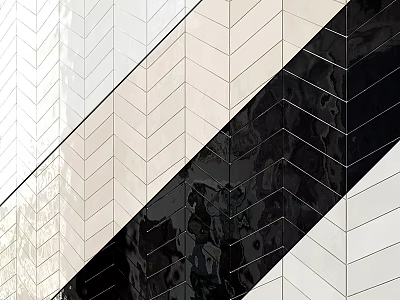 Modern Black And White Building Facade Components With Herringbone Pattern And Reflective Surfaces 3d model