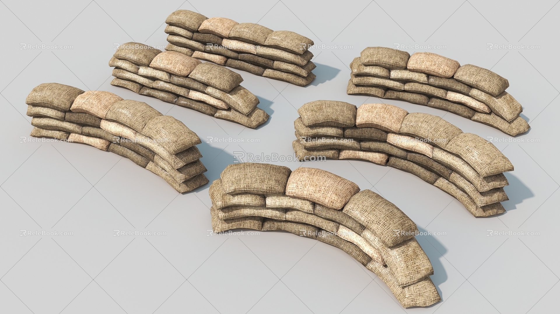 Military bunker sacks sandbags pile bags 3d model