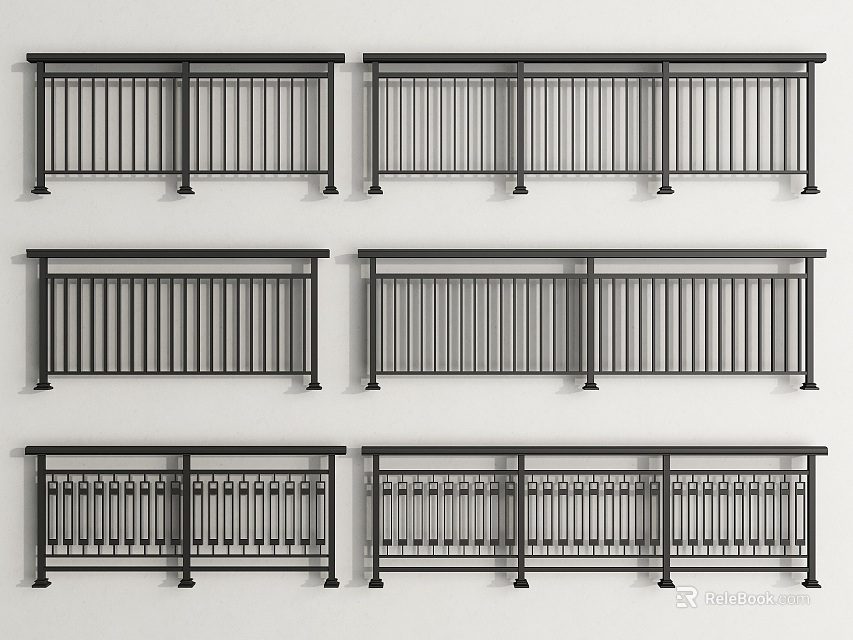 Various Stylish Metal Railing Designs With Vertical Bars And Decorative Patterns 3d model 