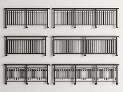 Various Stylish Metal Railing Designs With Vertical Bars And Decorative Patterns 3d model