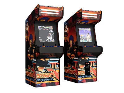 Two Retro Arcade Gaming Machines As Entertainment Appliances With Colorful Design And Control Buttons 3d model
