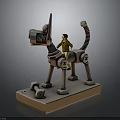 Boy Riding Mechanical Dog With Spring Structure On Base With Bolts