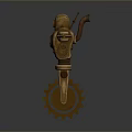 Golden Biomechanical Robot Character With Animal Ears Red Eyes And Outstretched Arms