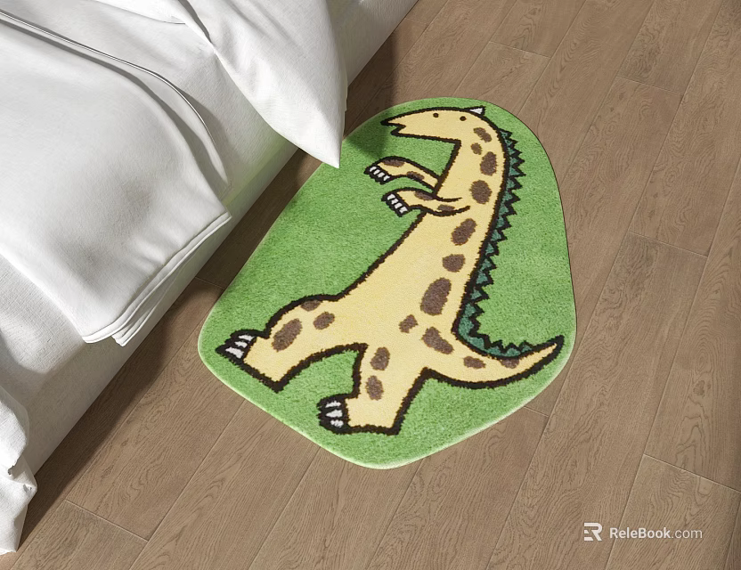 Soft Green Dinosaur Shaped Rug With Yellow Brown Spots For Bedroom Bedside 3d model 