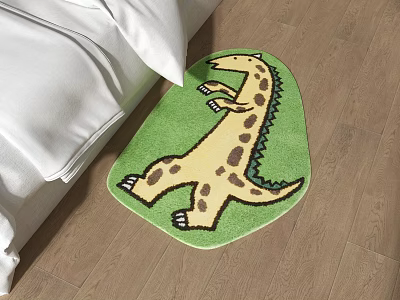Soft Green Dinosaur Shaped Rug With Yellow Brown Spots For Bedroom Bedside 3d model
