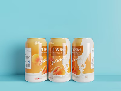 Delicious Canned Milk Peach Juice Drinks Display on Blue Background 3d model Delicious Canned Milk Peach Juice Drinks Display on Blue Background 3d model