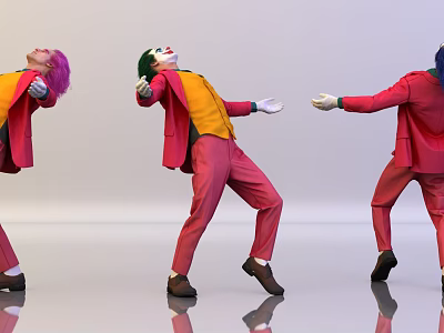 Men In Clown Costumes With Red Coats Yellow Vests And Pink Pants 3d model