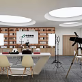 Modern Public Office Space With Green Wall Circular Lighting And Photography Equipment