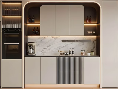 Modern Open Kitchen Interior Design With Sideboard And Cabinet Countertop 3d model