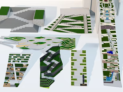 Modern Park Landscape Design with Geometric Green Spaces Steps Platforms and Paths 3d model
