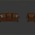 Brown Leather Sofa And Armchair With Light Cushions And Stitched Design