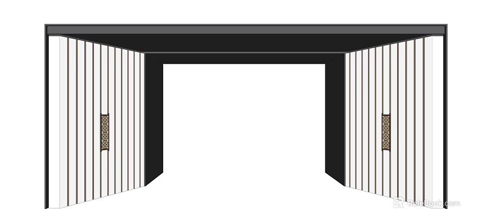 Modern Entrance Gate With Vertical Striped Panels And Side Decorative Lighting Design 3d model 