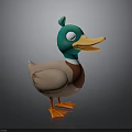 Cartoon 3D Duck Character With Green Head Yellow Beak And Orange Feet