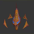 Futuristic Sci Fi Vehicle With Colorful Orange Blue Red Design And Wing Like Structures