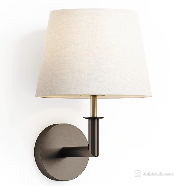 Modern Minimalist Wall Sconce With White Fabric Shade And Dark Metal Base 3d model 