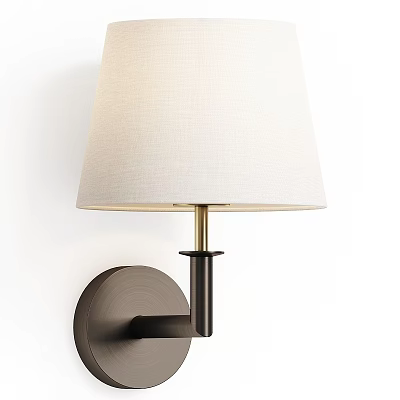 Modern Minimalist Wall Sconce With White Fabric Shade And Dark Metal Base 3d model