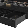 Black Jewelry Cabinet with Organized Watch Compartments and Metal Hardware Design