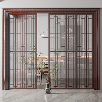 New Chinese-style sliding door 3d model