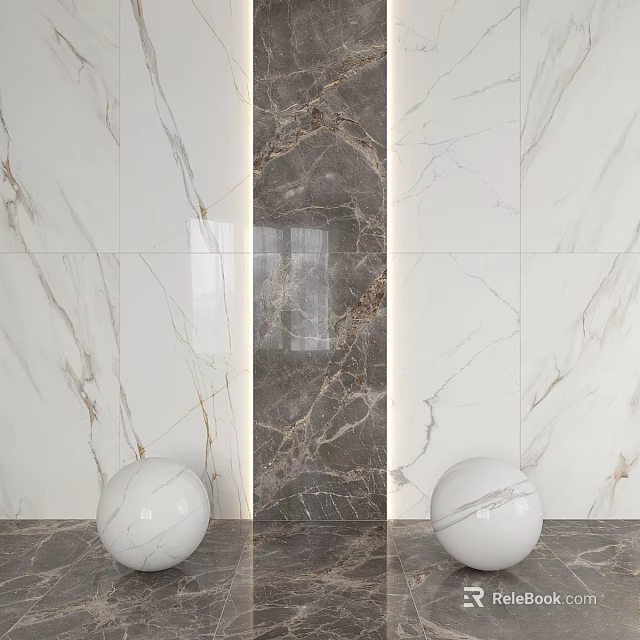 Modern Marble Wall Panel Design With Decorative Spheres And Integrated Lighting 3d model 