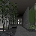 Modern Pergola Outdoor Space With Water Feature Stones Trees And Modern Buildings