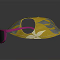 Stylish yellow gray leaf pattern cap with pink frame black lens sunglasses daily life accessories