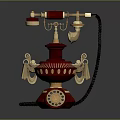 Vintage Red Telephone With Gold Decorations And Rotary Dial Design Elements