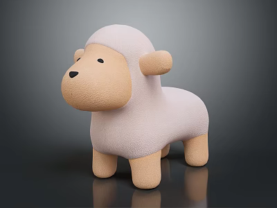 Cute Sheep Shaped Plush Decorative Furniture For Kids Room With Soft White Beige Texture 3d model