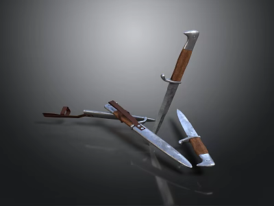 Medieval Weapon Set Including Sword And Knives With Wooden Handles Metal Blades And Sheath 3d model