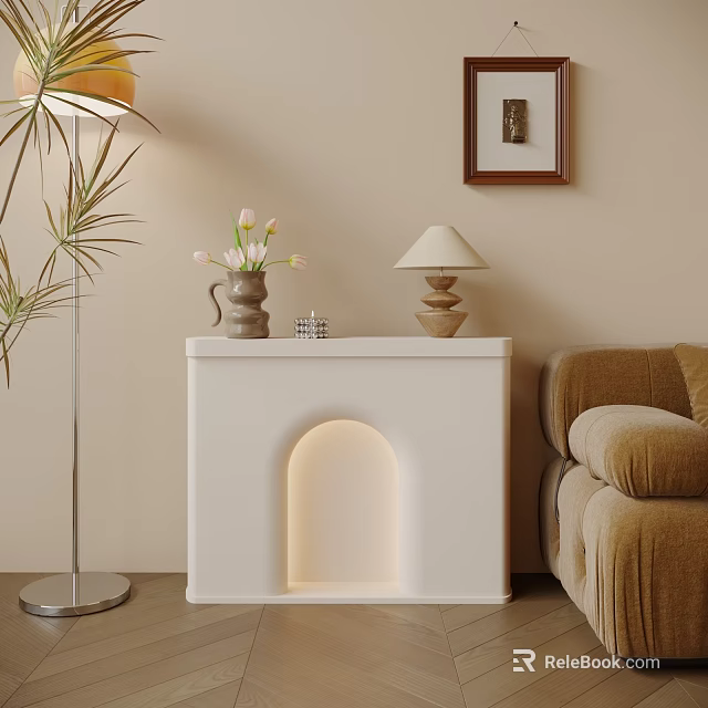 White Fireplace With Decor In Cozy Living Room 3d model