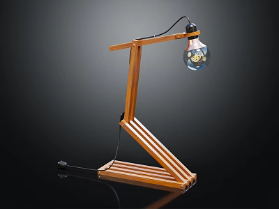 Wooden Table Lamp With Geometric Frame Slanted Stripe Design Transparent Bulb And Decorative Inner Structure 3d model