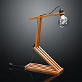 Wooden Table Lamp With Geometric Frame Slanted Stripe Design Transparent Bulb And Decorative Inner Structure