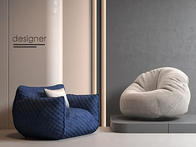Comfortable Blue and Gray Bean Bag Chairs in Modern Designer Interior with Soft Cushion Design 3d model