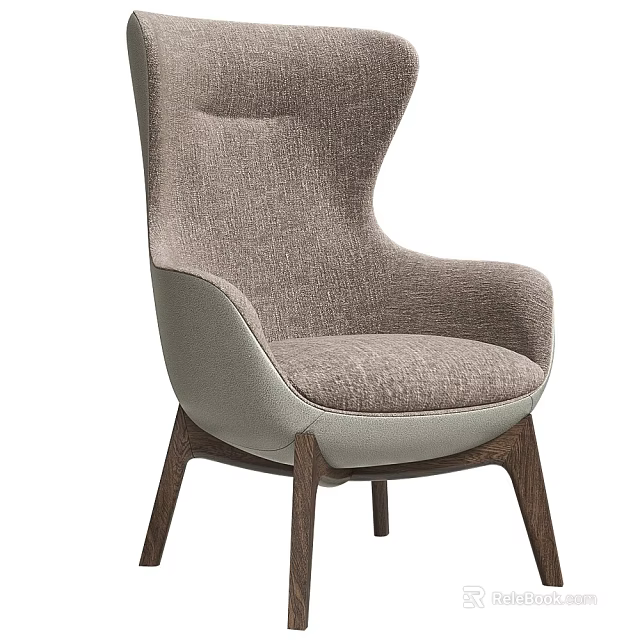 Comfortable Modern Upholstered Lounge Chair With Curved Backrest Armrests And Dark Wooden Legs 3d model 