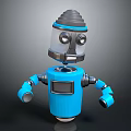 Blue Body Gray Head Robot Character With Mechanical Arms And Round Eyes