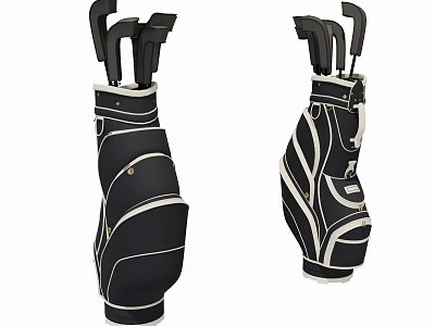 Stylish Black Golf Bag With White Stripe Accents And Golf Clubs For Sports Equipment 3d model
