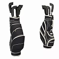 Stylish Black Golf Bag With White Stripe Accents And Golf Clubs For Sports Equipment