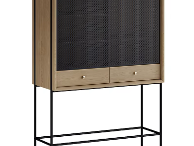Modern Entryway Cabinet Sideboard With Wooden Frame Black Mesh Panel And Metal Legs 3d model