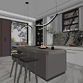 Elegant Modern Kitchen Interior With Marble Island Counter Cabinets Stylish Lighting And Bar Stools