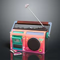 Vintage Portable Radio Cassette Player With Colorful Design Antenna And Cassette Tapes