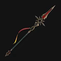 Ornate Spear with Red Gold Star Shaped Accents Colorful Ribbon and Green Shaft Design