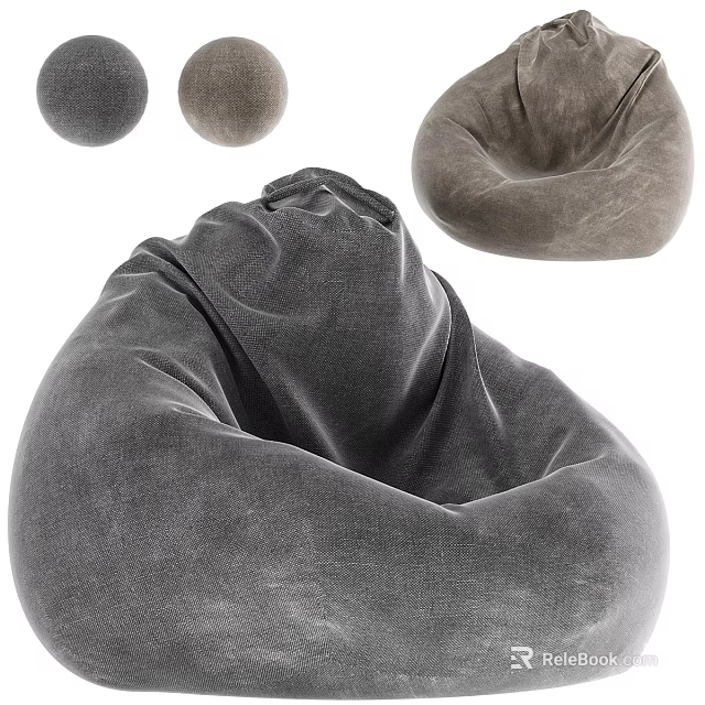 Comfortable Soft Grey Velvet Bean Bag Chair With Modern Cozy Design For Living Room Seating 3d model 