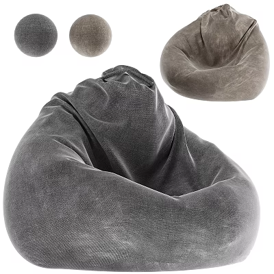 Comfortable Soft Grey Velvet Bean Bag Chair With Modern Cozy Design For Living Room Seating 3d model