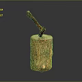 Rustic Wooden Stump With Embedded Axe Showcasing Natural Wood Texture And Craftsmanship