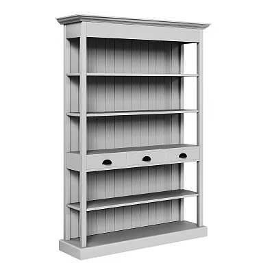 Modern Tall Bookcase with Multi-tiered Open Shelves and Three Drawers for Home Storage 3d model