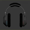Gray Headphones with Black Ear Cups Headband and Red Logo Design